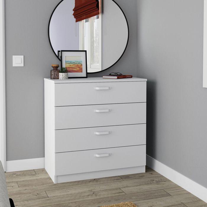 Commode Chambre, Chiffonnier Meuble de Rangement avec 4 Tiroirs, 78x74x40 cm Briebe Prakt Blanc 05107