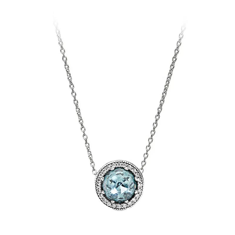 Pandora Shining Ice River Blue 925 Silver Glass Cubic Zirconia Necklace Women necklace ZT576 Box+Shopping Bag