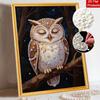 Sparkling Pearl Painting on Stretched Frame Sleeping Owl at Night DIY Bead Art Canvas Relaxing Hobby Gift for Craft Lovers Home Decor