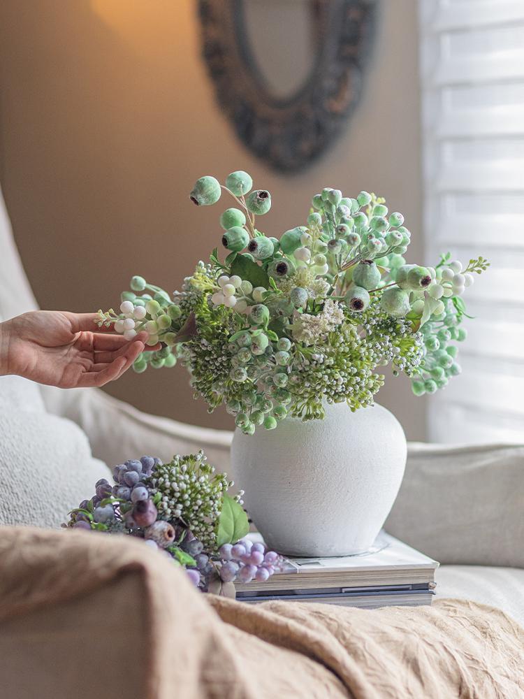 Bionic Blueberry Artificial Flowers for Living Room Decoration - Dried Flower Bouquets Arrangement