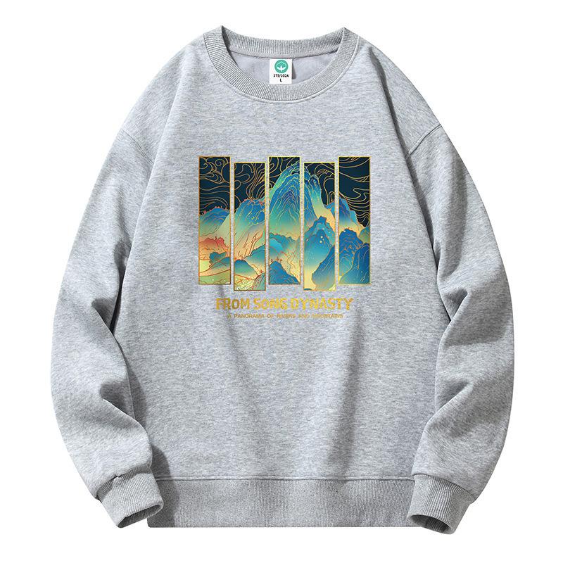 Spring and Autumn Crew Neck Sweater Men's Loose Long Sleeve Jacket Teen Couple T-Shirt Spring and Autumn