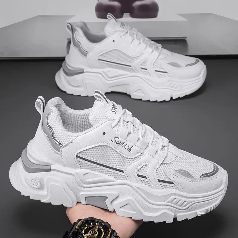 

Men Casual Tenis Breathable Vintage White Sneakers Autumn Popular Thick Bottom Trendy Shoes for Motorcycle Zapatillas De Deporte 39 білий