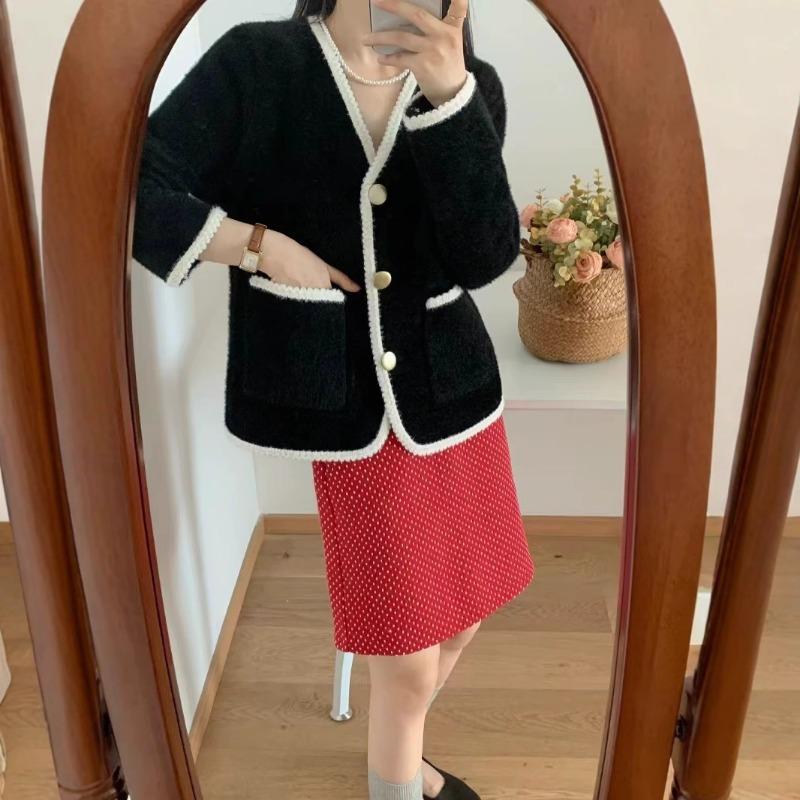 Small Fresh Imitation Mink Sweater Top Women's Long-sleeved Short Loose New Spring Autumn and Winter Knitted Cardigan Jacket