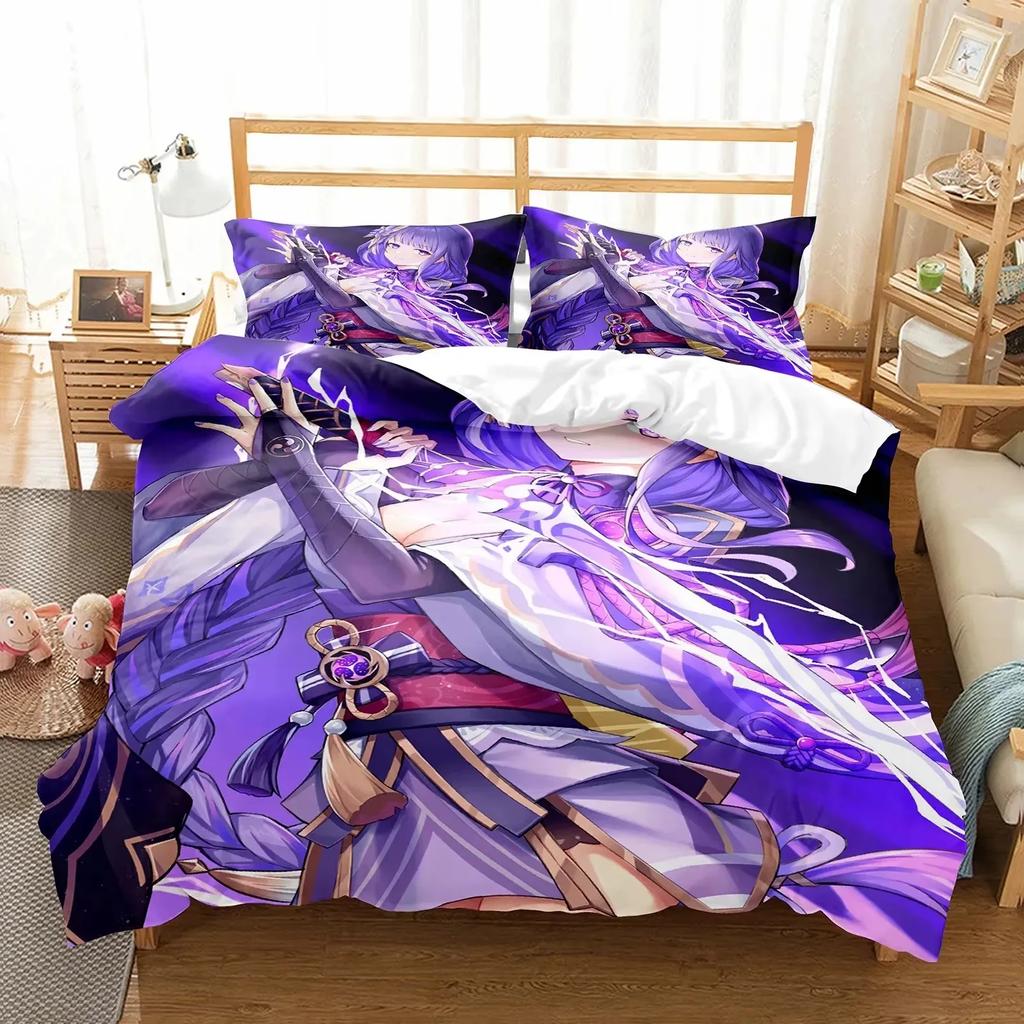 Anime Girl Genshin Impact Beelzebul Bedding Set Duvet Cover Bed Set Quilt Cover Pillowcase Comforter King Queen Size Boys Adult