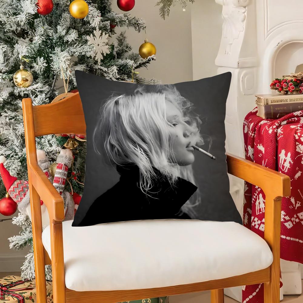Classic Fashion Art Kate Moss-M Pillow Case Silky Short Plush With Invisible Zipper Dustproof Sofa Cushion Cover For Home Decor