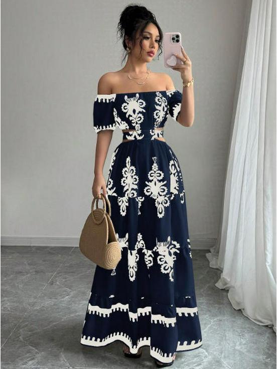 2026 Ethnic Style One-Shoulder Floral Pullover Long Dress for Women - Spring Collection
