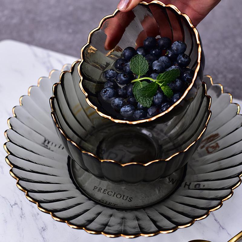 Tableware Kitchenware Set High Quality Unique Glass Bowl European Style Antique Colorful Glass Fruit Salad Bowl for Home Use