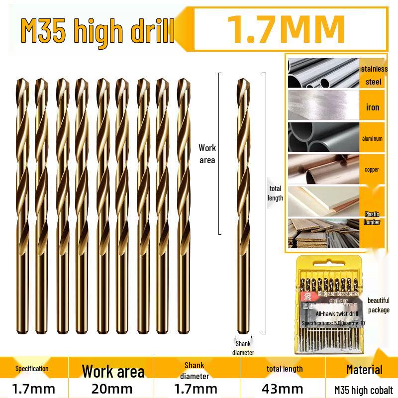 Burghiu elicoidal M35 Cobalt pentru tablă metalică din oțel inoxidabil de înaltă duritate.