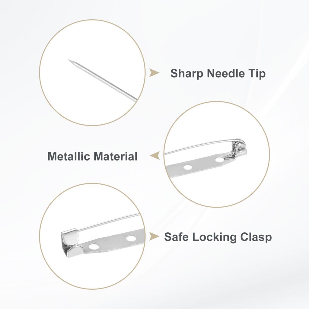 60pcs Bar Pins 30/35mm Brooch Pin Backs Safety Clasp for Badges Name Tags Corsage DIY Metal Boutonnieres Locking Pin-backing