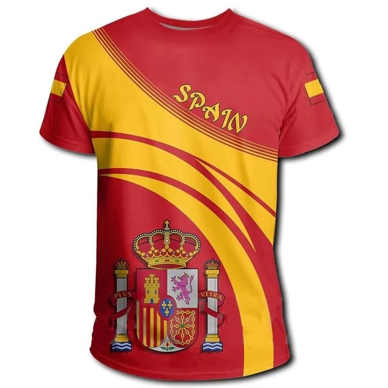New Spain Flag National Emblem T Shirt Men Espana Football Jersey Tops 3D Printed Spanish Quick Dry T-shirt Fashion Short Sleeve