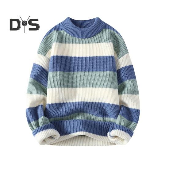 Fall Winter Men Sweater Half-high Collar Thickened Knitted Warm Loose Colorblock Loose Long Sleeves Pullover Daily Wear Sport Sweater
