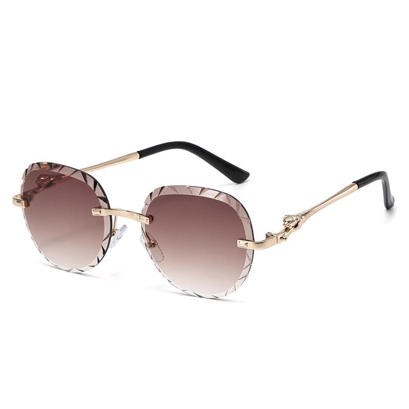 New Luxury Frameless Round Gradient Women Sunglasses  Personality Leopard Head Wave Pattern Design Men Trend Glasses Uv400