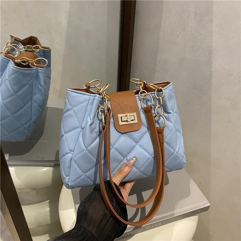 

Simple casual tote bag women s new large-capacity rhombus embroidered thread cotton bag class commuter shoulder bag