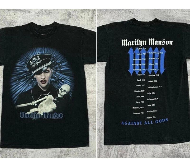 2004 Marilyn Manson Against All Gods 2 Side Basic Black Unisex T Shirt HOT ITEM XXXXL