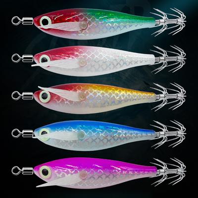 1-5pcs Wood Shrimp 9.5g Horizontal Laser Luminous Floating Egi Lure Squid Jigging Shrimp Hook Octopus Cuttlefish Fishing Baits