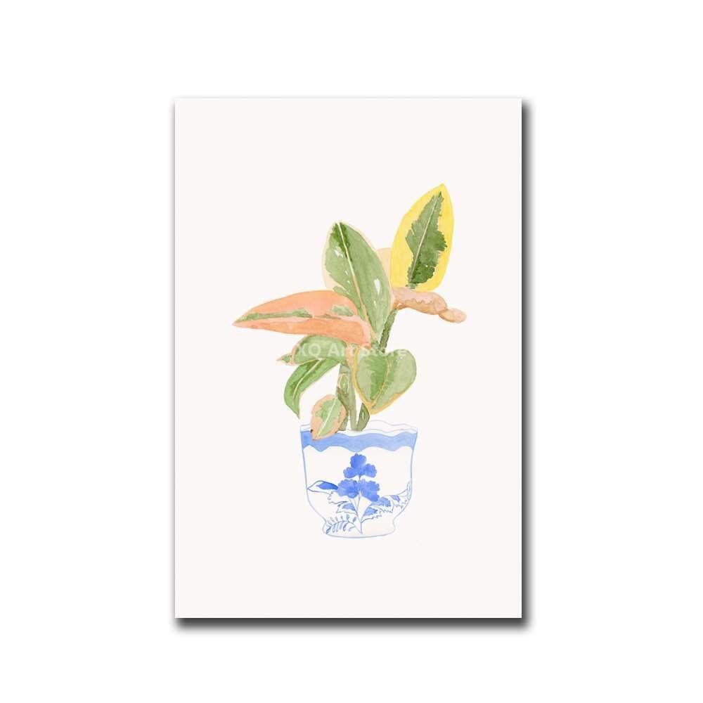 Chinese Wind Porcelain Watercolor Printing Ginger Jar Vase Plant Poster Antique Blue and White Porcelain Canvas Painting Decor