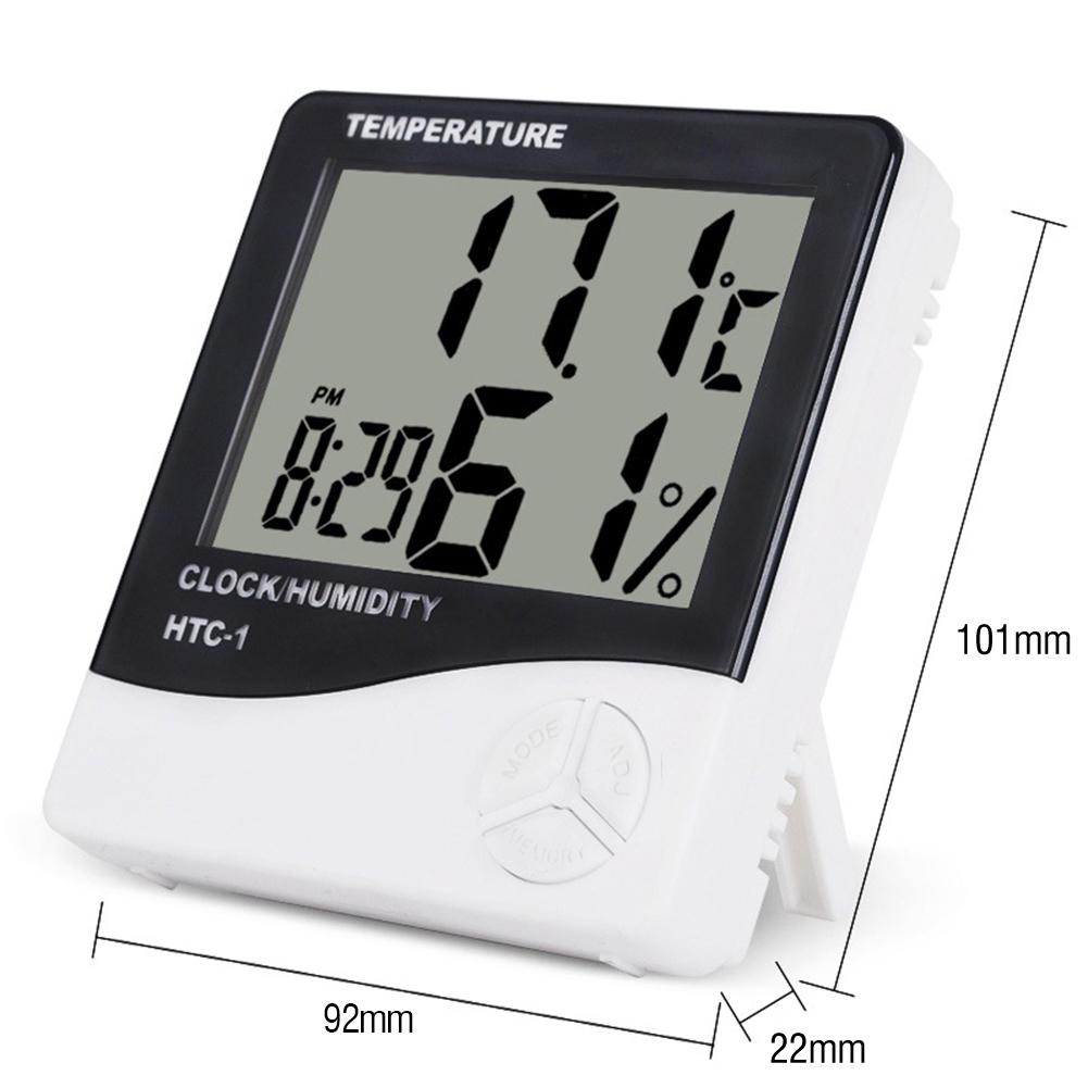 HTC-1 Large Display Indoor Thermometer Hygrometer Temp Humidity Meter Clock
