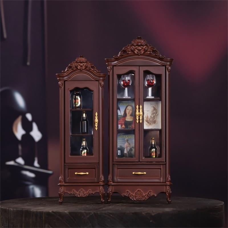 1/12 Dollhouse Vintage Simulation Storage Cabinet Display Cupboard Model Doll Home Living Room Wine Cabinet Furniture Decor Toy