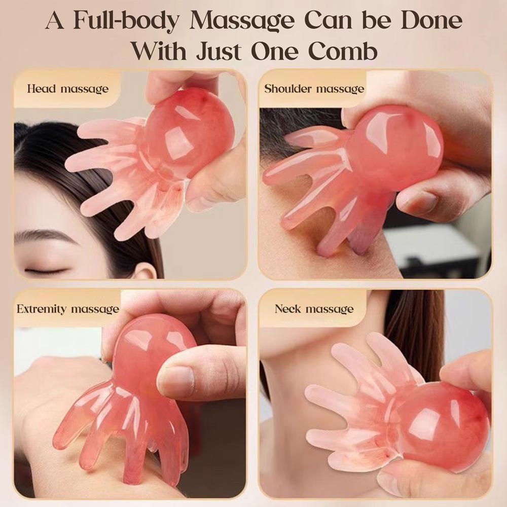 Resin Octopus Head Massager Comb Head Meridian Manual Acupressure Tool Portable Spa Gua Sha Massage Comb