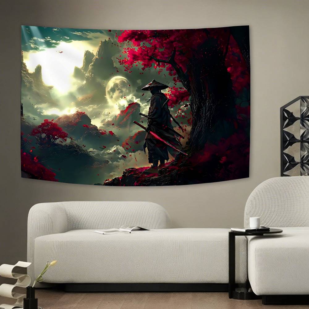Samurai Tapestry Wall Hanging Tapestry Art Deco Style Blanket Curtain Home Bedroom Living Room Decoration