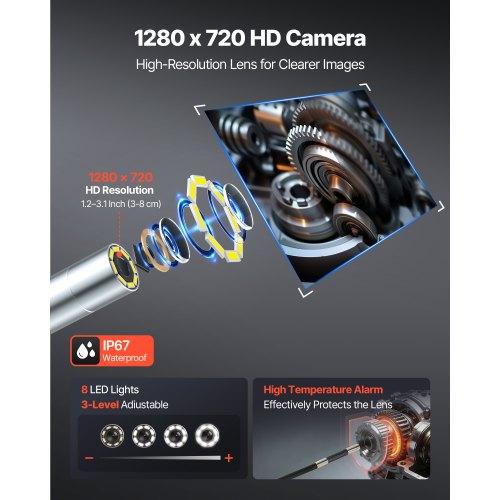 VEVOR Articulating Borescope Camera with Light, Two-Way Articulated Endoscope, 6.2mm Slim Lens, 4.3" IPS Screen, 8X Zoom