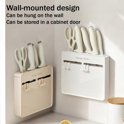 Wall-Mounted Knife & Utensil Holder No-Drilling Adhesive Rust-Resistant Knife Rack for Knives Spatulas Space-Saving Kitchen Organizer with Ventilated