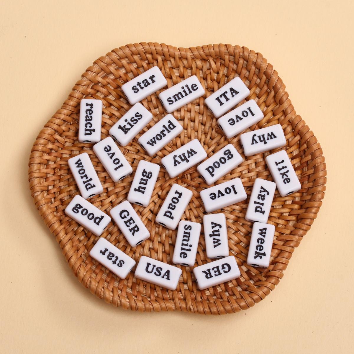 

14.5mm 30Pcs Colorful Rectangle Acrylic Geometry Fashion English Alphabet Letters beads for Jewelry Making DIY Plastic Accessories