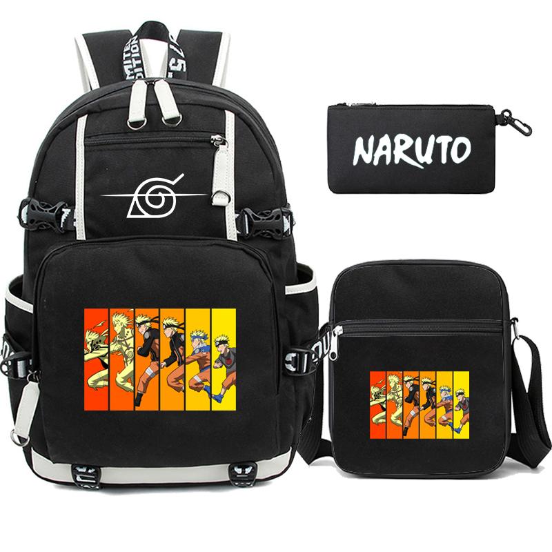 3 stk/sett Anime Naruto Uzumaki ryggsekk for tenåringsgutt jente tilbake til skolen ryggsekk Student skolesekk menn kvinner fritid reiseveske
