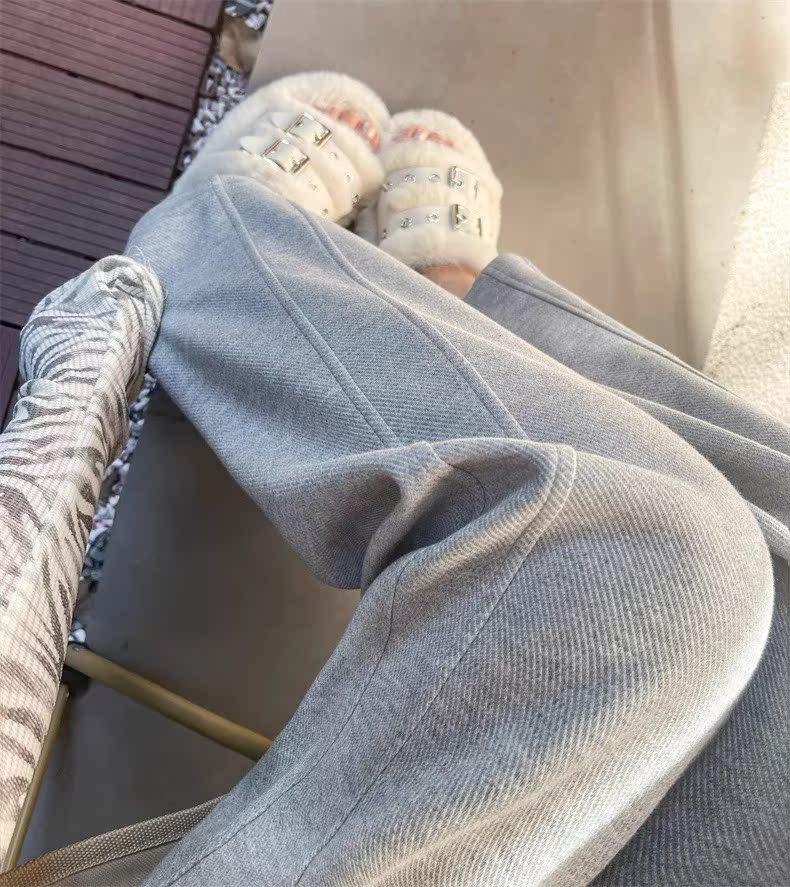 Women's High Waist Wide Leg Gray Sweatpants - Spring/Autumn