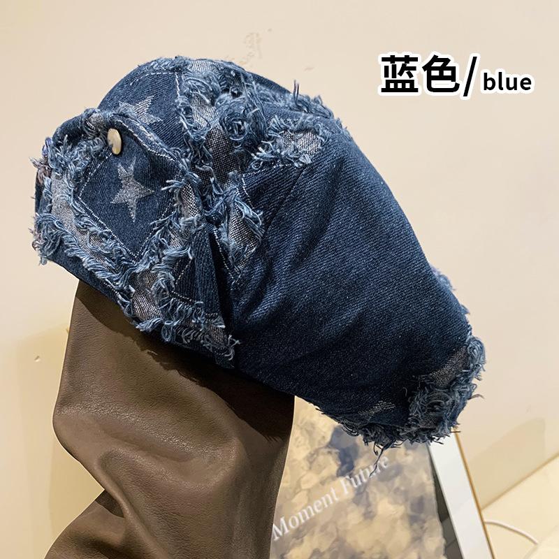 Rough Star Black Beret Women'S Autumn And Winter Niche Big Head Circumference Cowboy Octagonal Hat Showing Face Small Bud Hat Tide