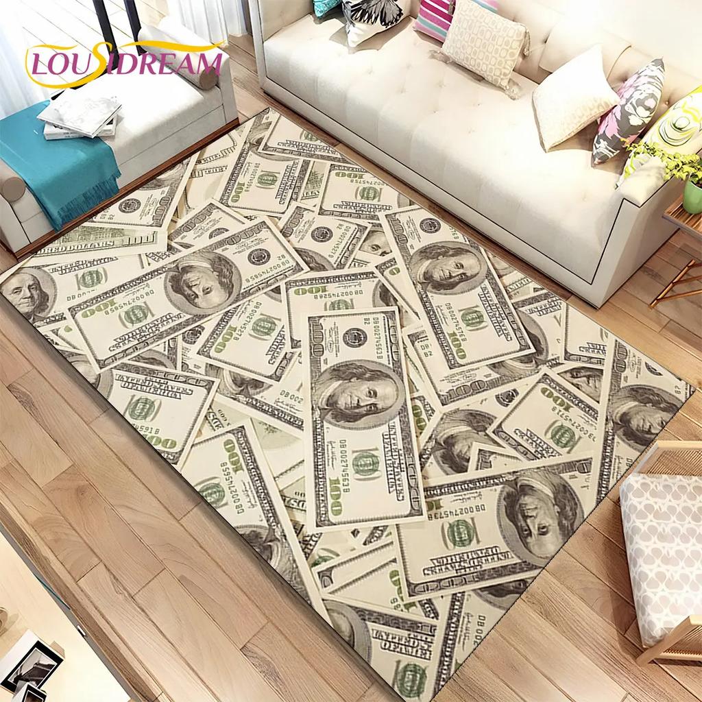 אשליה תלת מימדית דולר אירו כסף דפוס שטח שטיח, שטיח שטיח לבית סלון חדר שינה ספה דקור שטיח לדלת, מחצלת רצפה מונעת החלקה