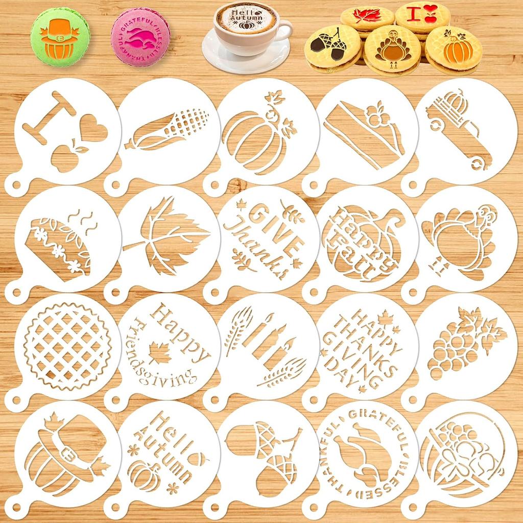Konsait Thanksgiving Decoration Cookie Stencils, 20 Pack Happy Fall Farmhouse Harvest Give Thanks AutumnTemplate Stencils for Baking Royal Icing Cake