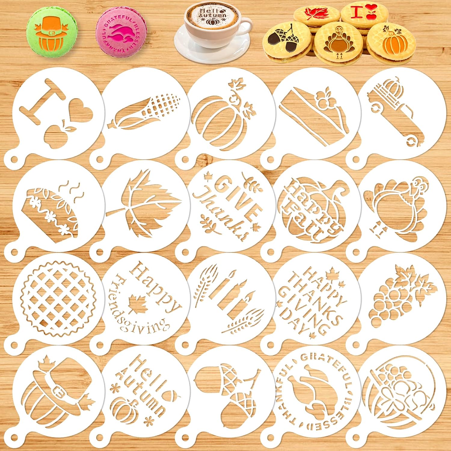 Konsait Thanksgiving Decoration Cookie Stencils, 20 Pack Happy Fall Farmhouse Harvest Give Thanks AutumnTemplate Stencils for Baking Royal Icing Cake