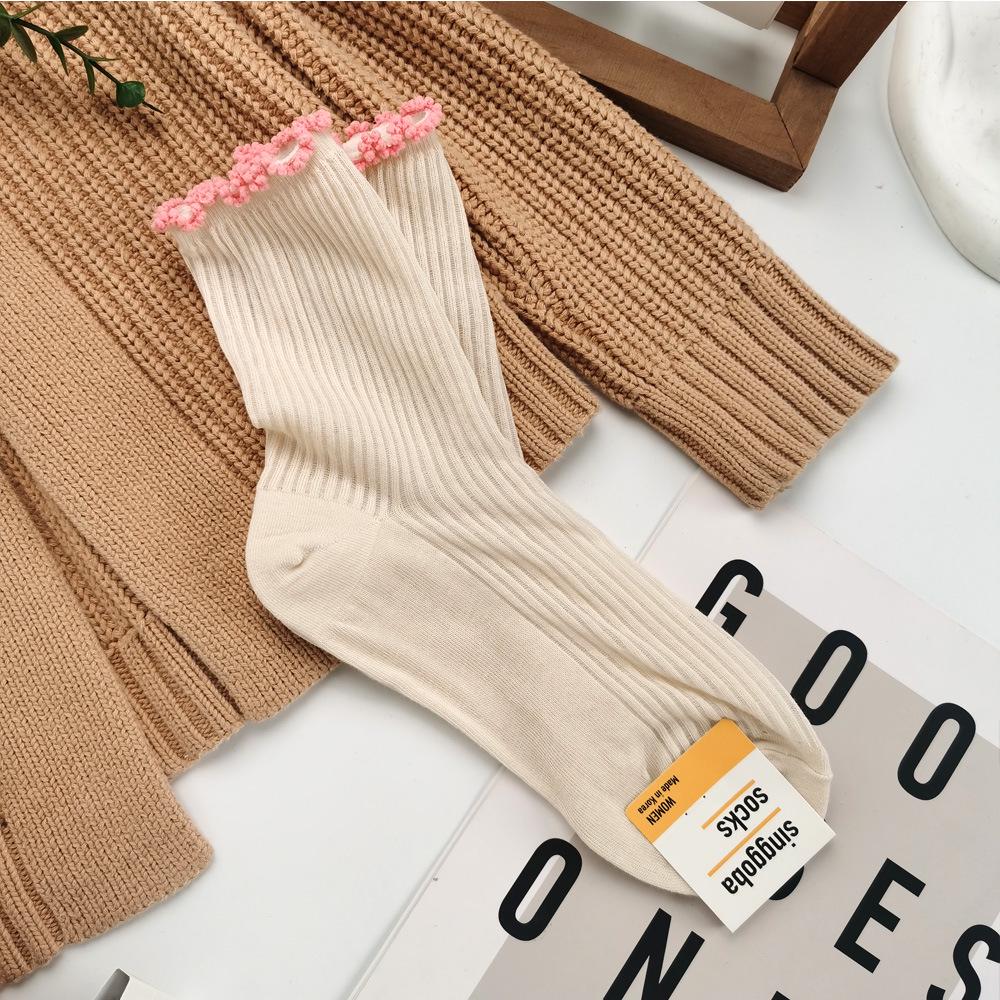 Mesh Breathable Lace Women s Spring Socks - Solid Color, Simple Japanese Style One Size бежевый