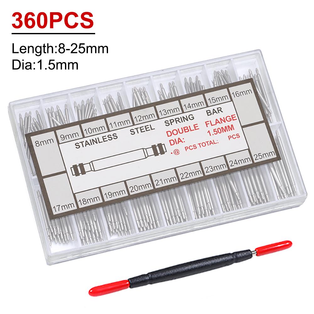 270pcs/set 360pcs/set Stainless Steel Spring Bars Dia 1.5mm/1.8mm Length 8mm - 25mm Watch Band Strap Belt Watch Repair Tools Pin