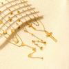 Heart-shaped Round Bead Long Tassel Collarbone Chain Cross Pendant Double Chain Necklace Stainless Steel Necklace Women