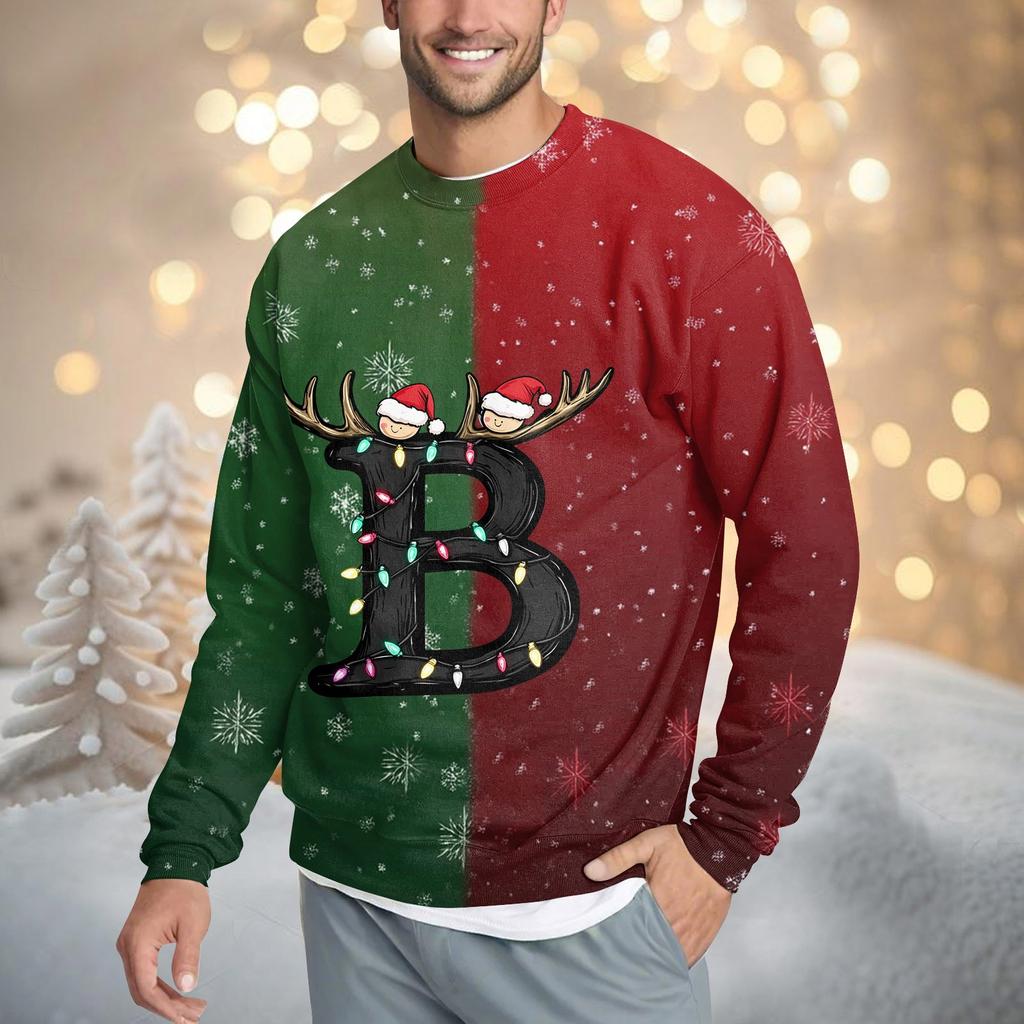 Men's Casual Fashion Comfortable Christmas Printed Round Neck Pullover Sweatshirt Sweatshirt
