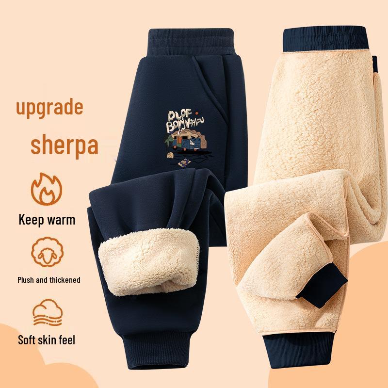 2026 Autumn/Winter Boys & Girls Fleece-Lined Lambswool Casual Sports Pants 120 cm