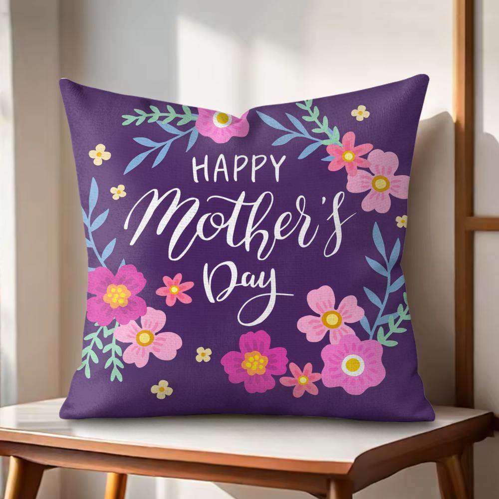 Happy Mothers Day Cushion Cover Natural Linen Organic Fabric DoubleSided Printing Couch Pillow Covers Home Decor