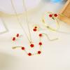 Romantic Pink Cherry Blossom Clavicle Chain Jewelry Set For Women Elegant Sweet Rose Flower Necklace Earrings Set Wedding Gift
