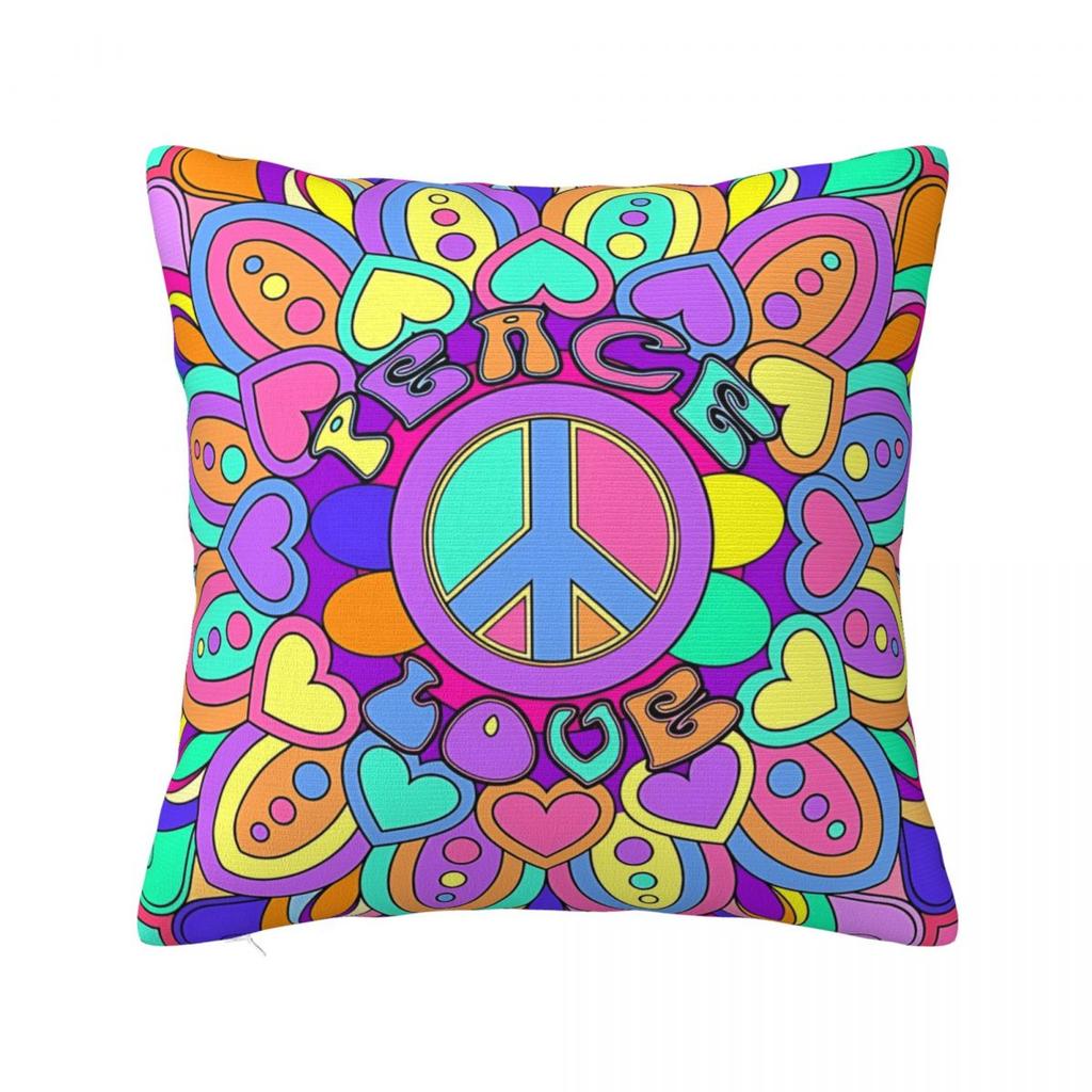 Frieden Blume Liebe Muster Kissenbezug Polyester Kissenhülle Dekorativ Geheimnisvoll Kissenbezug Abdeckung Zuhause Reißverschluss 4040cm