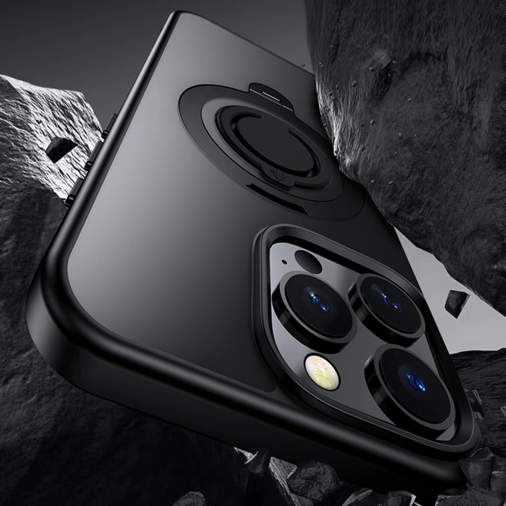 For iPhone 15 Pro Case Compatible with MagSafe Kickstand Translucent PC+TPU Phone Cover with Silicone Ring