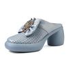 Fashion New Women's Genuine Leather, Cowhide, Rhinestone, Bow, Thick Sole, Thick Heel, High Heel, Hollow Toe, Fashion, M Ü Ller Slippers
