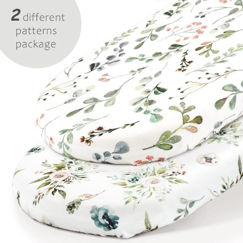 2Pcs Baby Fitted Sheet Newborn Bassinet Changing Pad Cover Soft & Breathable Crib Fitted Sheets Cradles Mattress Cover
