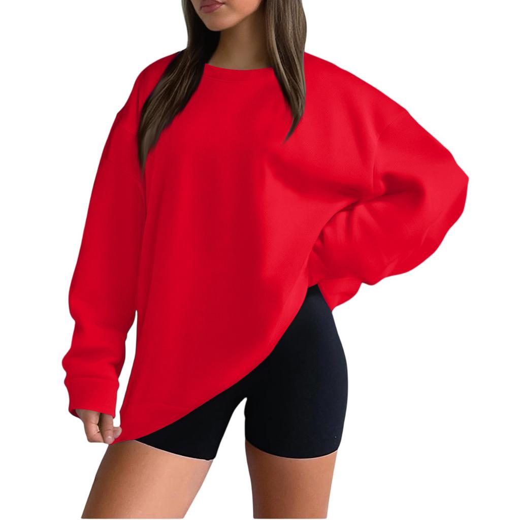 Women's Casual Fashion Loose Sports Round Neck Pullover Long Sleeve Sweatshirt