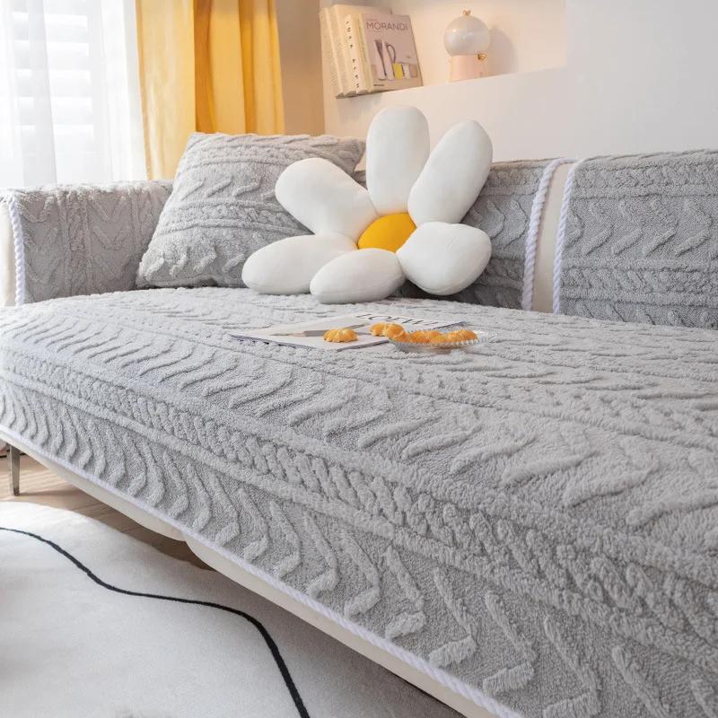 Vintersofatrekk Tykk plysj sklisikker sofapute for stue Myk universalsofatrekk Rygghåndkle Seksjonssofamatte