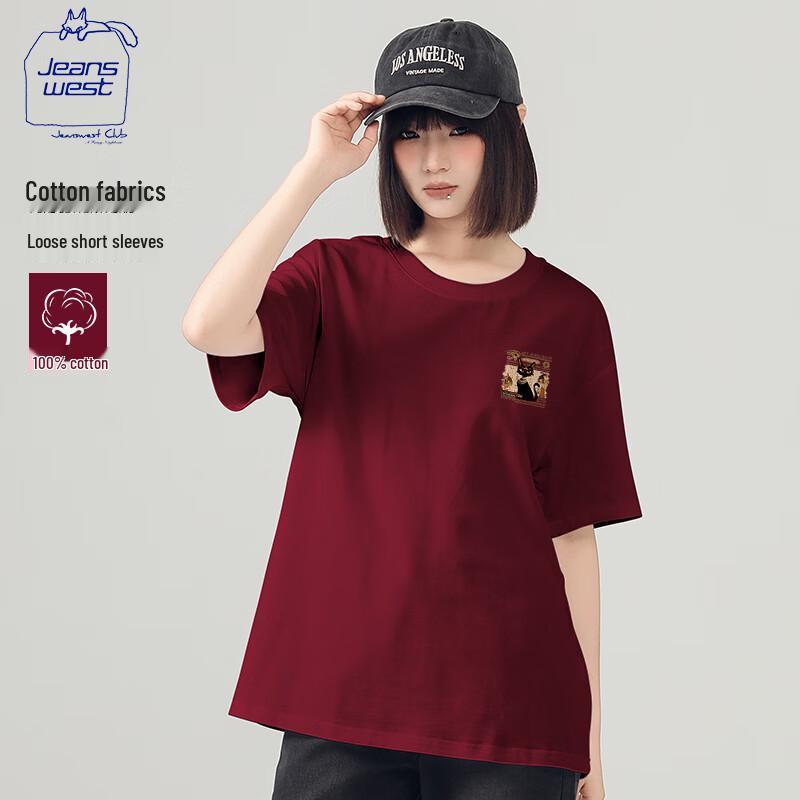 JEANSWEST CLUB Women s Retro Loose Short Sleeve T-Shirt M