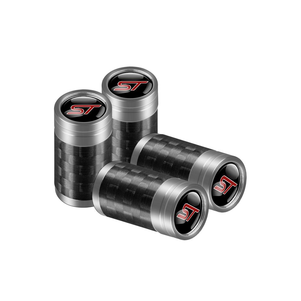 AKO1 4Pcs Car Emblem Tire Carbon Fiber Valve Caps For Ford Focus C-Max Fiesta Explorer Kuga Ecosport Mustang Mondeo Taurus Escape RS