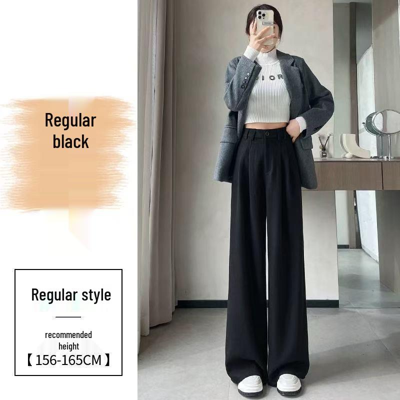 

Women s Winter High-Waist Wide-Leg Wool Pants - Gray/Black M (94-105 cm)