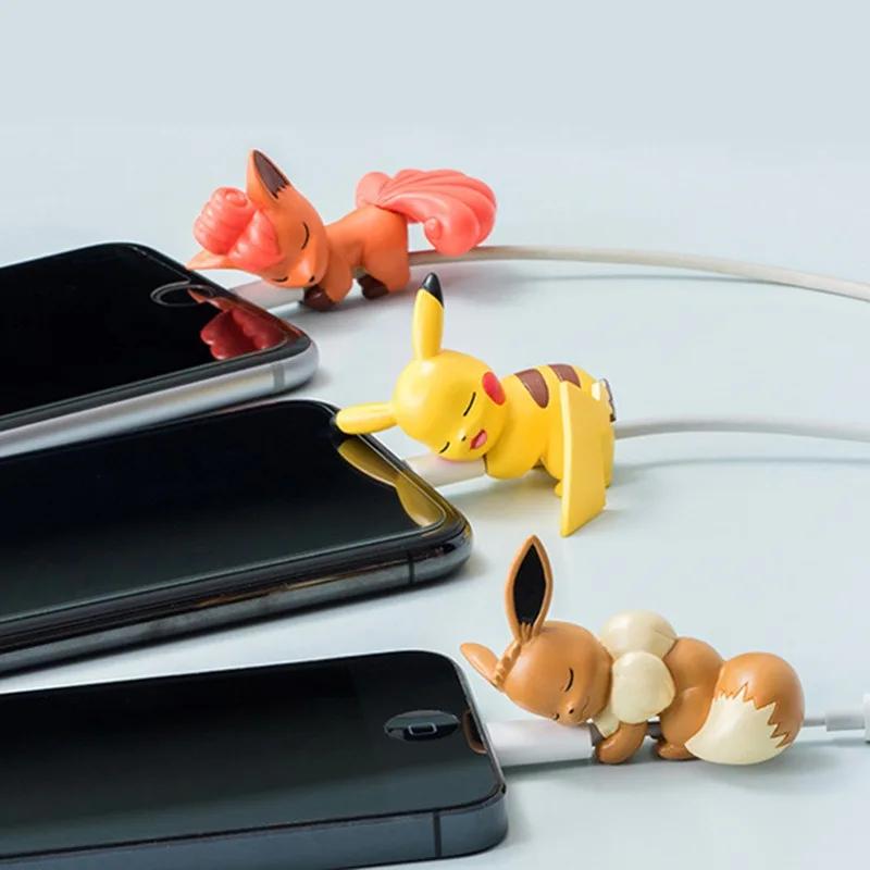 Pokmon Mode Tegneseriefigur Bideting Legetøj Pikachu Eevee Squirtle Figur USB Opladning Datakabel Beskyttelsesetui